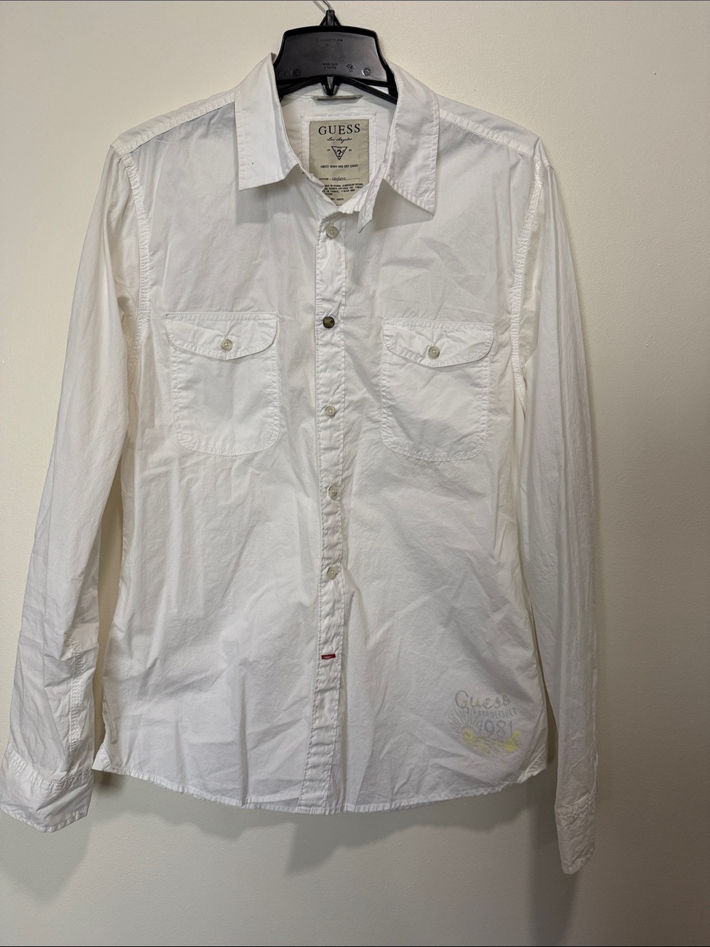 GUESS Men's White Casual Button-Down Shirt